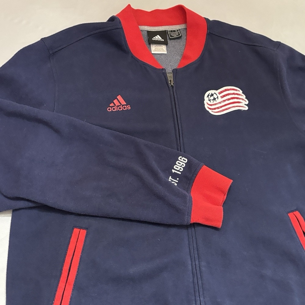 Adidas New England Revolution Soccer Jacket Mens L Navy Red Full‎ Zip MLS
